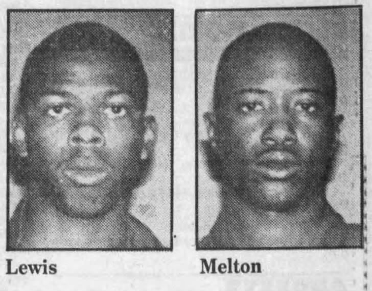 Photograph of two individuals, labeled Lewis and Melton, each displaying a neutral expression against a plain background.